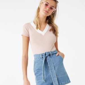 Forever 21 Ribbed Colorblock V-Neck Top Pink M